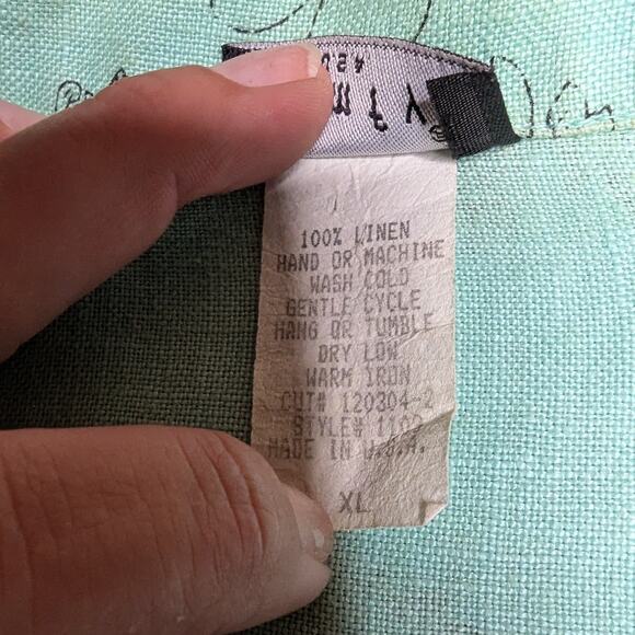 Vtg 1990s Comfy USA Mint Green Illustrated Floral Print Linen Button Up Top XL - Picture 7 of 7